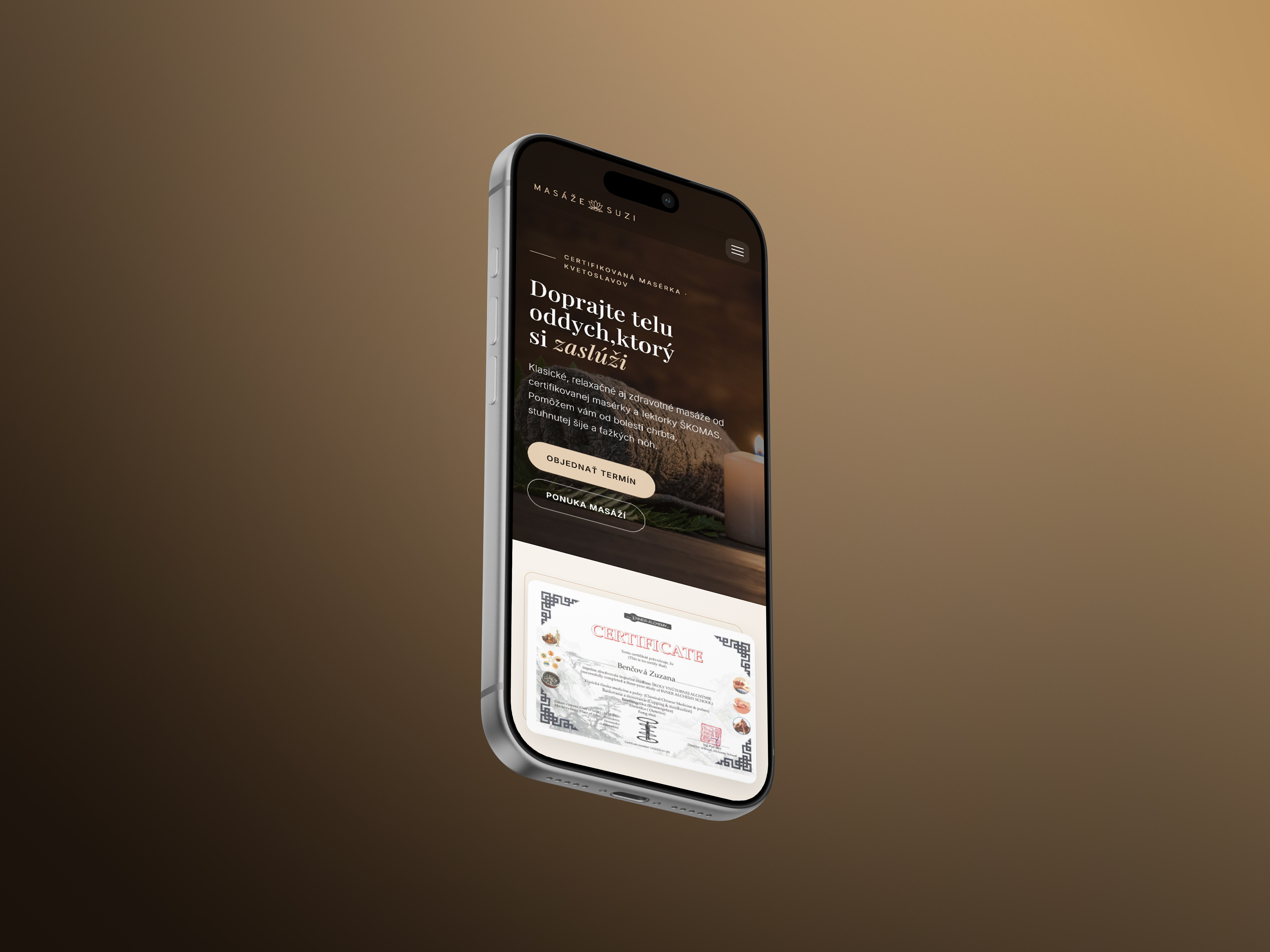 Masáže Suzi - mobilná verzia webu na iPhone